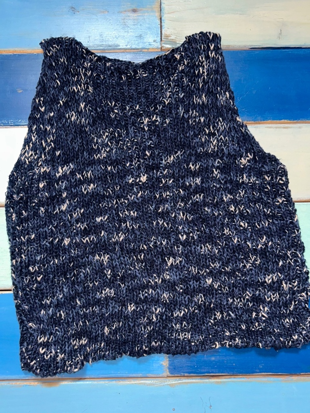 Amy Brill Chunky Knit Sweater Vest Navy Blue Speckled One Size Made in USA